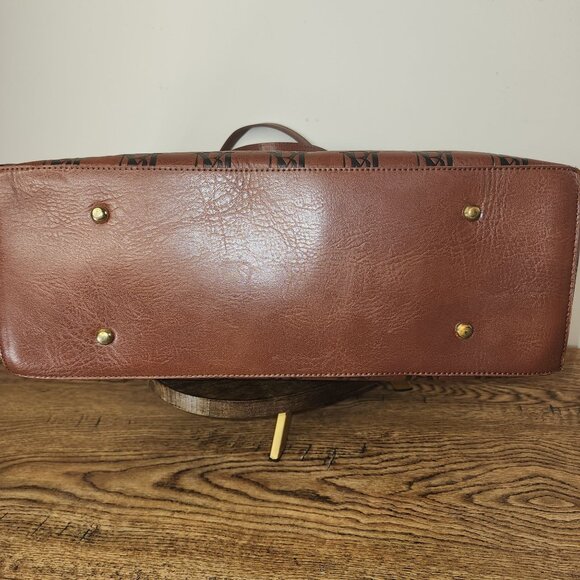 Badgley Mischka Monogram Leather Tote Bag With Gold Hardware - Picture 6 of 10